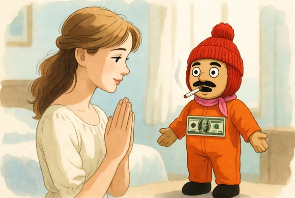 エケコ人形に感謝する女性